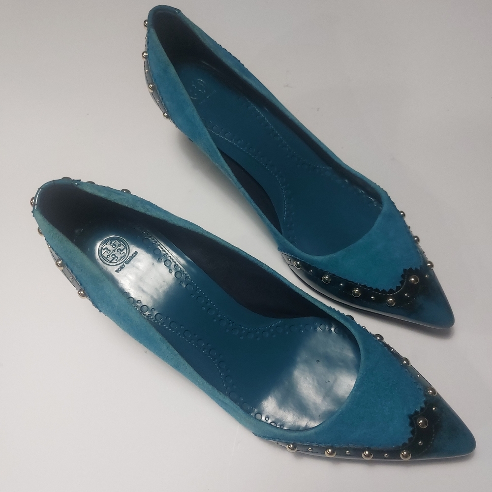 Tory Burch Blue Suede Women's Kitten Heels Size 8.5